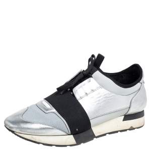Balenciaga Black Leather, Mesh And Suede Race Runner Sneakers Size 41