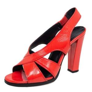 Pre Owned Balenciaga Orange Patent Leather Crisscross Sandals Size 38