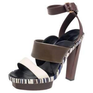 Pre Owned Balenciaga Multicolor Leather Ankle Wrap Platform Sandals Size 39