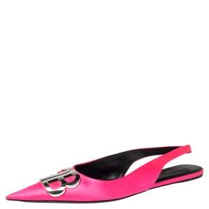 Pre Owned Balenciaga Pink Satin BB Knife Slingback Flat Sandals Size 38