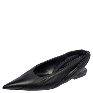 Balenciaga Black Leather Knife Pointed Toe Slingback Flats Size 37