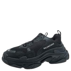 Pre Owned Balenciaga Black Leather And Mesh Triple S Low Top Sneakers Size 38