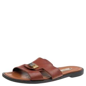 Balenciaga Brown Leather Slide Sandals Size 38