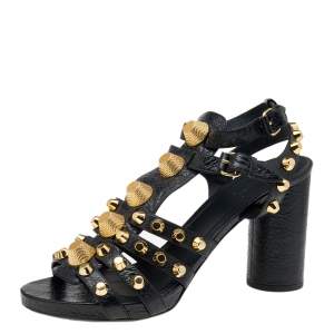 Balenciaga Black Leather Arena Giant Sandals Size 39