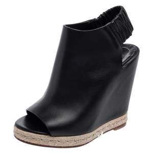 Balenciaga Black Leather Wedge Espadrille Slingback Sandals Size 36