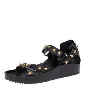 Pre Owned Balenciaga Black Leather Studded Ankle Strap  Sandals Size 41