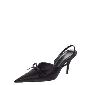 Balenciaga Black Satin Bow Slingback Sandals Size 37 