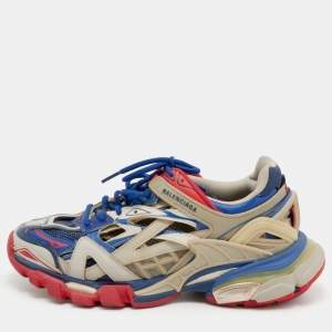 Pre Owned حذاء رياضي بالنسياغا تراك 2 جلد صناعي وشبك متعدد الألوان بعنق منخفض مقاس 38