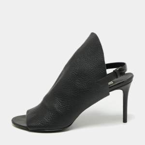 Balenciaga Black Leather Open Toe Glove Slingback Sandals Size 39