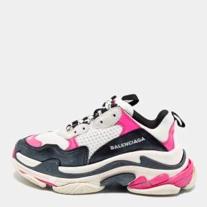 Pre Owned Balenciaga Tri-Color Nubuck Leather, Suede and Mesh Triple S Sneakers Size 36