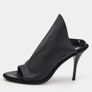 Balenciaga Black Leather Open Toe Glove Slingback Sandals Size 40