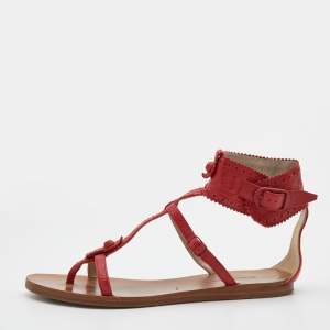 Balenciaga Red Leather Brogue Flat Sandals Size 39