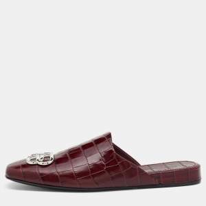 مملوكة مسبقًا Balenciaga Burgundy Croc Embossed Leather Cosy BB Mule Size 39