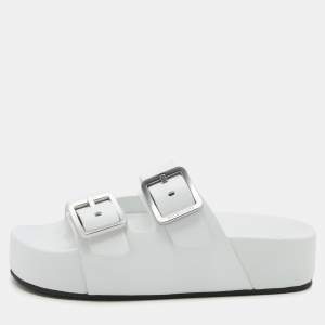 Balenciaga White Leather Buckle Platform Slide Size 39