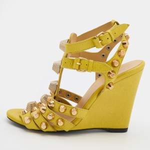 Balenciaga Yellow Leather Arena Studded Gladiator Wedge Sandals Size 36
