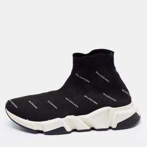 Balenciaga Black Knit Fabric Speed Trainer Sneakers Size 37