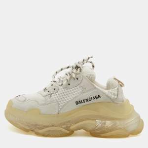 Pre Owned Balenciaga White Leather and Mesh Triple S Clear Low Top Sneakers Size 36