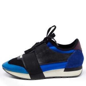 Balenciaga Multicolor Leather and  Mesh Race Runner Sneakers Size 38