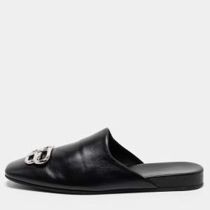 Pre Owned Balenciaga Black leather Cosy BB Flat Mules Size 39