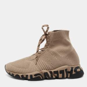 Balenciaga Beige Knit Fabric Speed 2.0 High Top Sneakers Size 39
