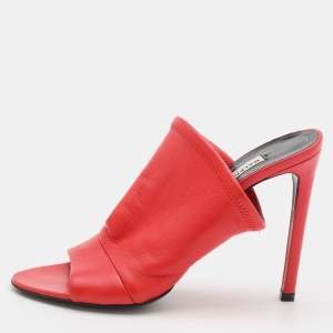 Pre Owned Balenciaga Red Leather Slide Sandals Size 36