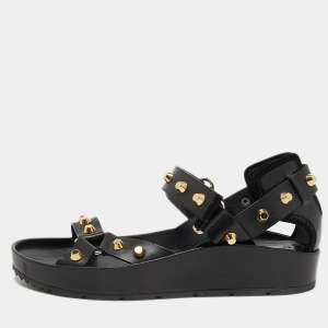 Pre Owned Balenciaga Black Leather Arena Platform Sandals Size 41