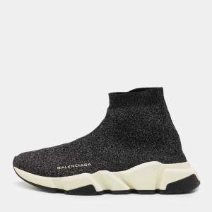 Balenciaga Black/Silver Glitter Fabric Sock Sneakers Size 39