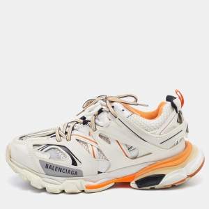 Balenciaga White/Orange Leather, Neoprene and Mesh Track Sneakers Size 40