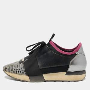 Balenciaga Tricolor Leather and Mesh Race Runner Sneakers Size 38