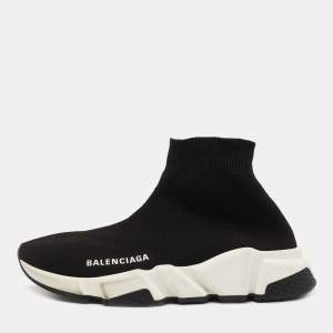 Pre Owned Balenciaga Black Knit Fabric Speed Trainer Sneakers Size 37