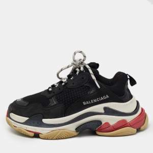 Pre Owned Balenciaga Black Mesh and Leather Triple S Sneakers Size 37