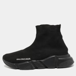 Pre Owned Balenciaga Black Knit Fabric Speed Trainer Sneakers Size 38