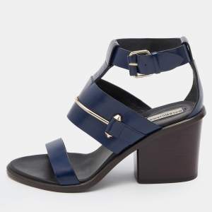 Balenciaga Navy Blue Leather Ankle Strap Sandals Size 37