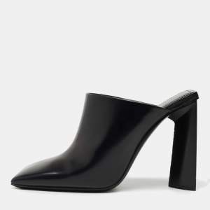 Balenciaga Black Leather Square Toe Mules Size 36.5  