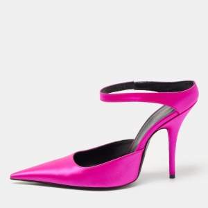 Pre Owned Balenciaga Pink Satin Pointed Toe Ankle Strap Pumps Size 37