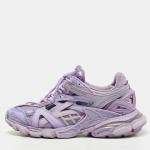 Pre Owned Balenciaga Purple Leather and Mesh Track Sneakers Size 40