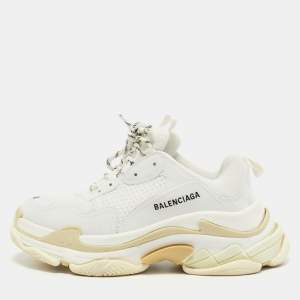 Balenciaga White Leather and Mesh Triple S Sneakers Size 40