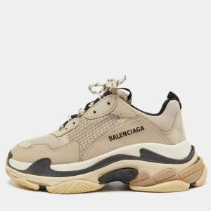 Balenciaga Grey Leather and Mesh Triple S Sneakers Size 40