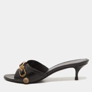 مملوكة مسبقًا Balenciaga Black Leather Cagole Slide Sandals Size 40