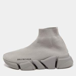 Pre Owned Balenciaga Grey Knit Speed Trainer Sneakers Size 37