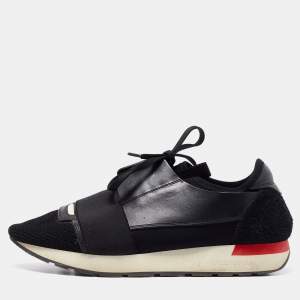 Balenciaga Black Leather, Mesh Race Runner Sneakers Size 40