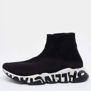 Balenciaga Black Knit Fabric Speed Trainer High Top Sneakers Size 38