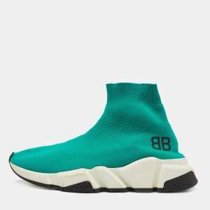 Balenciaga Turquoise Knit Fabric Speed Trainer Sneakers Size 35