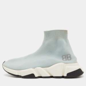 Balenciaga Light Blue Knit Fabric Speed Trainer Sneakers Size 36