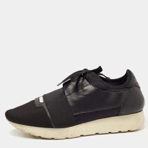 Balenciaga Black Leather and Mesh Race Runner Sneakers Size 39