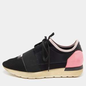 Balenciaga Black Leather and Mesh Race Runner Low Top Sneakers Size 39