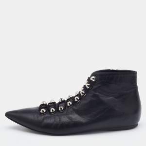 مملوكة مسبقًا Balenciaga Black Leather Pointed Toe Ankle Boots Size 38.5