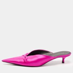 Pre Owned Balenciaga Pink Satin Bow Knife Mules Size 40