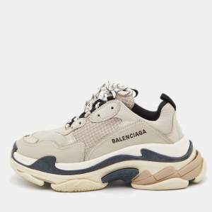 Pre Owned Balenciaga Grey Mesh and Leather Triple S Sneakers Size 39