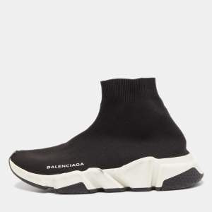 Pre Owned Balenciaga Black Knit Speed Trainer Slip On Sneakers Size 39